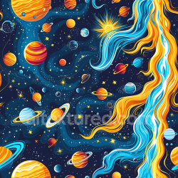seamless Seamless 3D Cartoon Style Space PBR Texture with Vibrant Planets and Cosmic Streams texture 8k free download PBR
