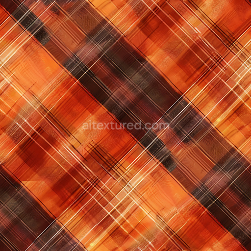 Seamless 3D PBR Plaid Fabric Texture with Warm Orange, Brown, and Red Tones