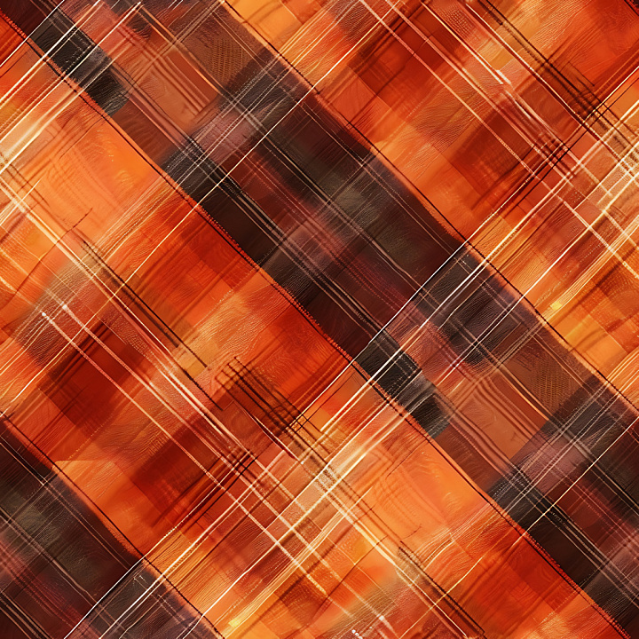 Plaid Fabric with Warm Orange, Brown, and Red Tones seamless PBR texture preview
