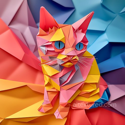 Animal - Seamless 3D PBR Texture of Origami-Inspired Multicolor Cat Pattern texture preview