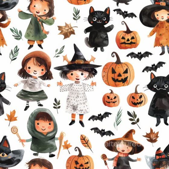 Featuring Watercolor Halloween Characters & Pumpkins Watercolor Halloween texture preview