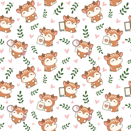 Pattern Bundle - Seamless 3D PBR Pattern Texture Featuring Cute Cartoon Deer with Hearts and Leaves texture preview