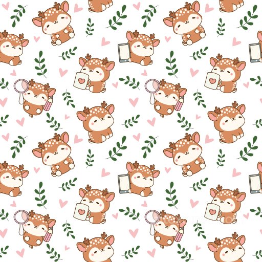 Pattern Texture Featuring Cute Cartoon Deer with Hearts and Leaves seamless Pattern Bundle PBR texture