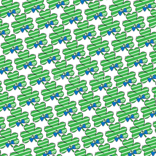 Seamless 3D PBR Striped Green Clover Fabric Texture with Blue Bow Pattern