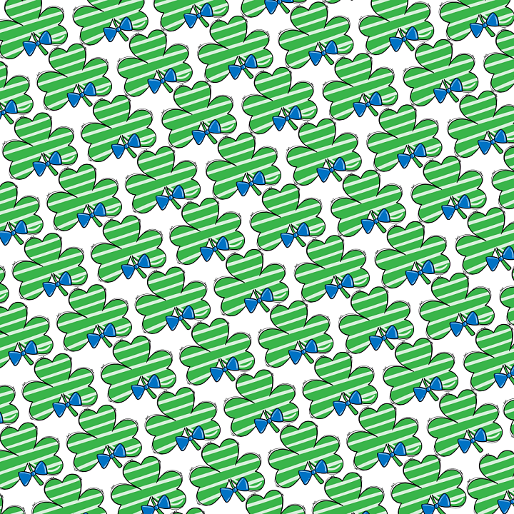 Striped Green Clover Fabric with Blue Bow Pattern seamless PBR texture preview