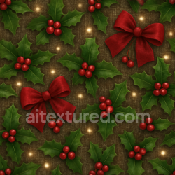 seamless Seamless 3d texture pbr 8k holly leaves with berries festive fabric texture 8k free download PBR