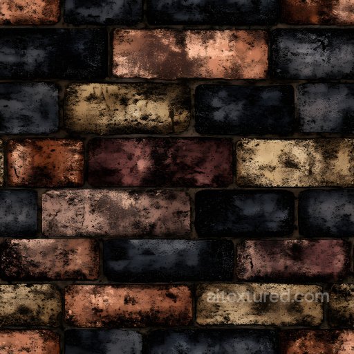 Multi-Colored Cracked Brick Wall Seamless Texture with Aged Patina seamless Brick PBR texture
