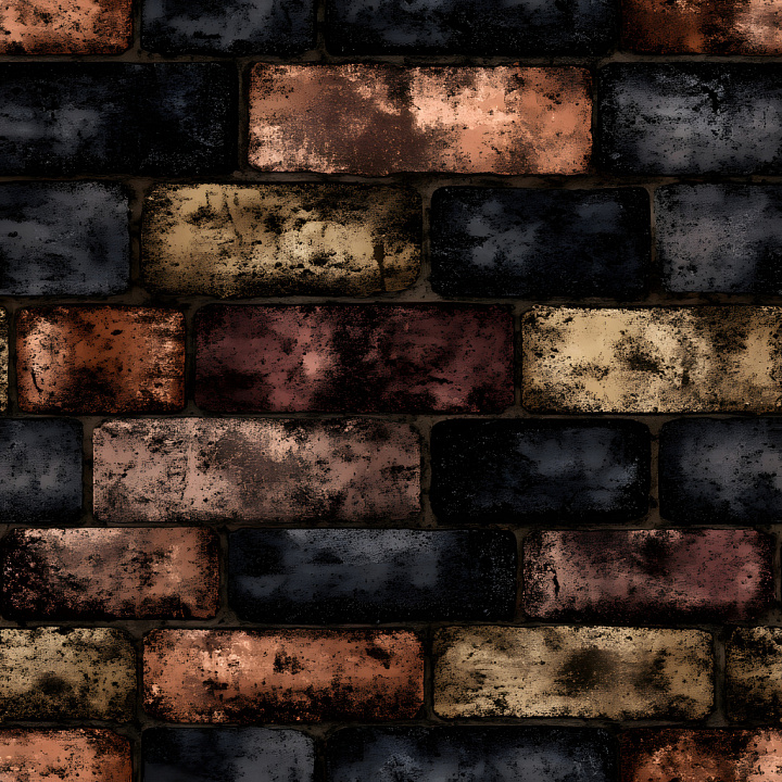 Multi-Colored Cracked Brick Wall with Aged Patina seamless PBR texture preview