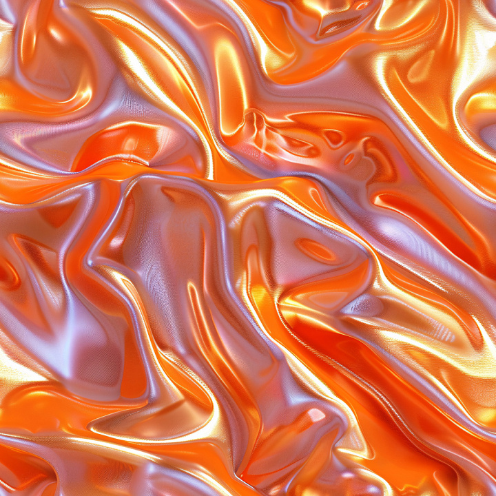 Glossy Orange Satin Fabric with Wrinkled Folds seamless PBR texture preview