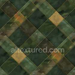 seamless Seamless 3D PBR Plaid Texture Featuring Green and Gold Distressed Fabric Squares texture 8k free download PBR