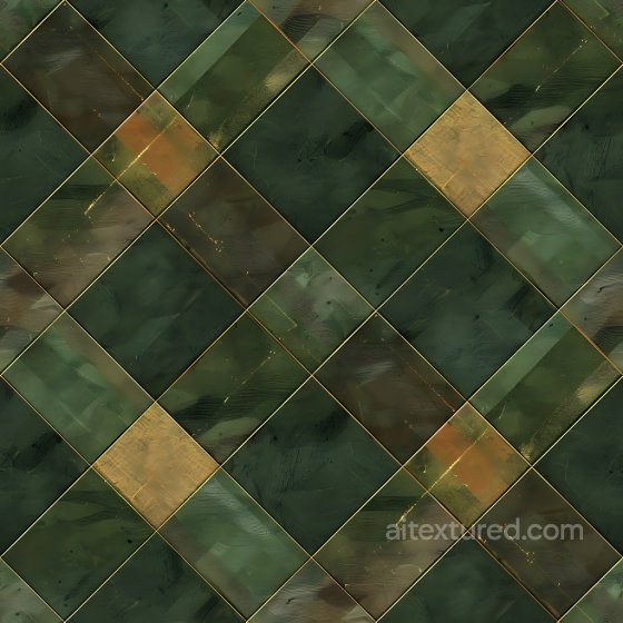 Metal PBR Texture Featuring Green and Gold Plaid Panels with Subtle Brush Strokes Plaid texture preview