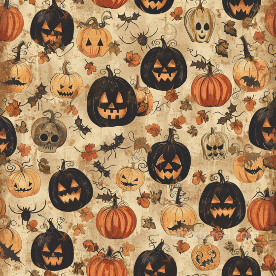 Vintage Halloween Fabric Texture with Jack-o'-Lantern Pattern Vintage Halloween texture preview
