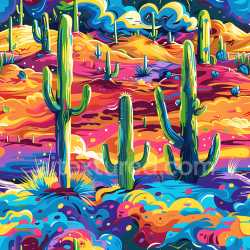 seamless Seamless 3D PBR texture featuring vivid graffiti desert scene with cacti and abstract hills texture 8k free download PBR
