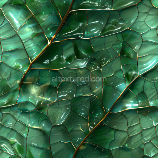 Seamless 3D PBR Texture with Glossy Emerald Leaf Veins and Smooth Shiny Surfaces