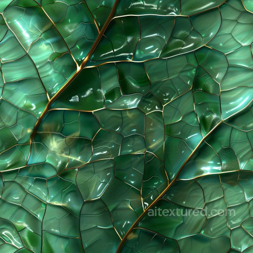Seamless 3D PBR Texture with Glossy Emerald Leaf Veins and Smooth Shiny Surfaces texture preview