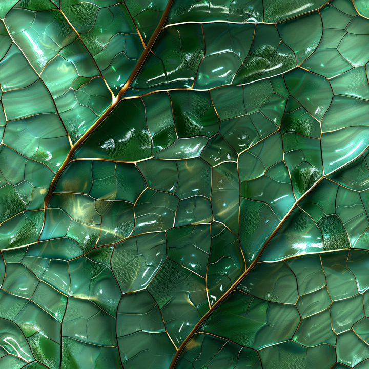 with Glossy Emerald Leaf Veins and Smooth Shiny Surfaces seamless PBR texture preview
