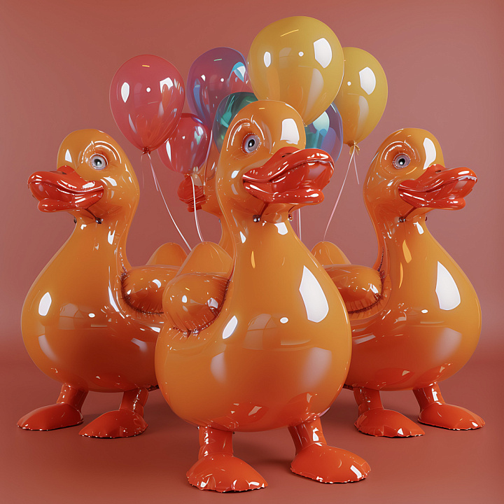 Inflated Featuring Glossy Inflatable Rubber Duck with Balloons seamless PBR texture preview