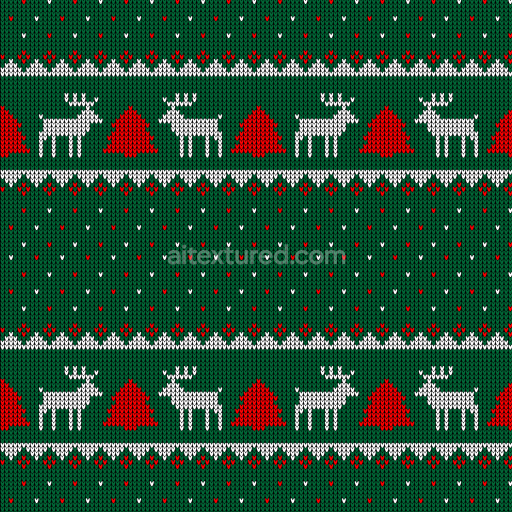 Seamless 3D PBR Knitted Christmas Sweater Texture Featuring Reindeer and Trees