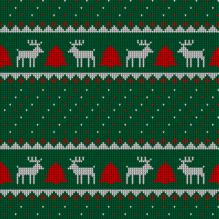 Knitted Christmas Sweater Featuring Reindeer and Trees seamless PBR texture preview