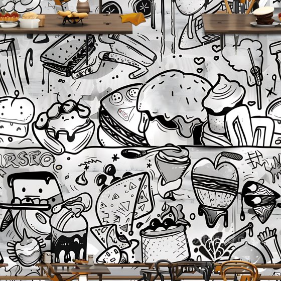 Black and White Food Doodle Graffiti Seamless Texture Graffiti texture preview