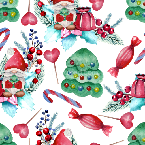 Seamless 3D PBR Watercolor Christmas Texture with Festive Icons and Pastel Colors