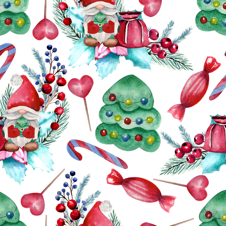 Watercolor Christmas with Festive Icons and Pastel Colors seamless PBR texture preview
