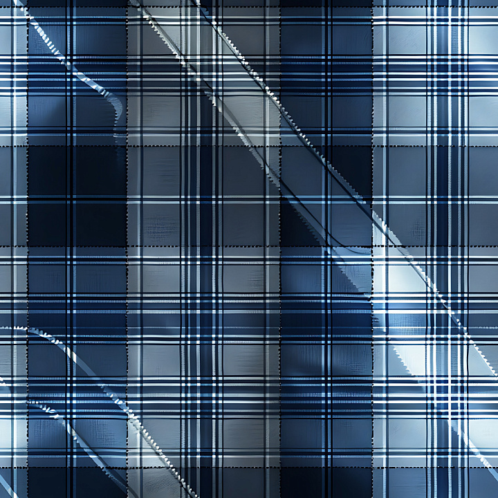 Blue Plaid Metal with Panel Pattern and Stitching Detail seamless PBR texture preview