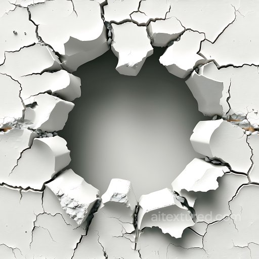 Cracked & Hole PBR Texture of White Plaster with Irregular Fractures seamless Cracked & Holes PBR texture