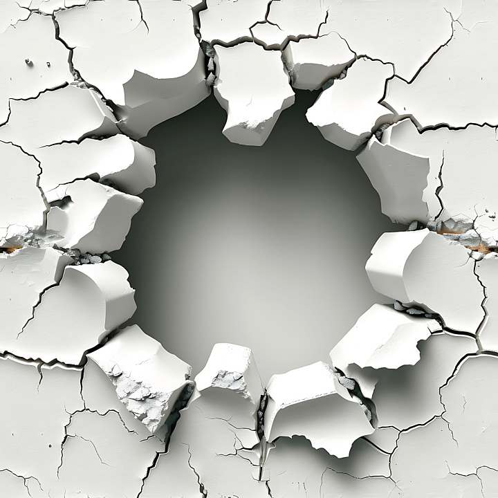 Cracked & Hole of White Plaster with Irregular Fractures seamless PBR texture preview