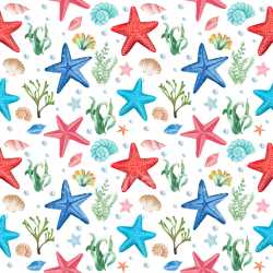 Pattern Bundle - Seamless 3D Pattern PBR Texture with Colorful Watercolor Starfish and Marine Motifs texture preview
