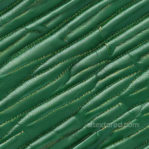 stitched green leather PBR texture with padded panels and wrinkles seamless Leather PBR texture