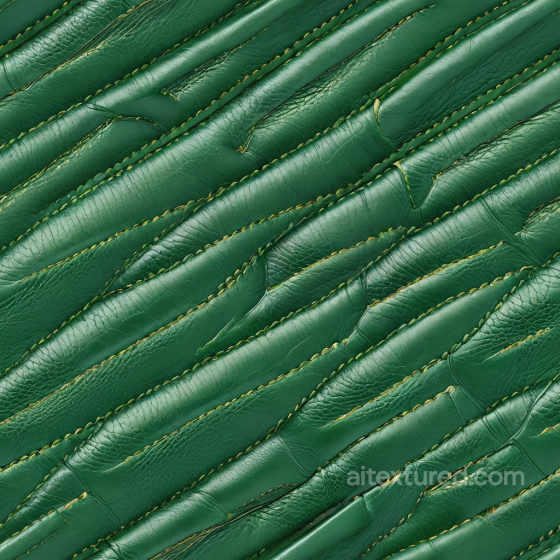 stitched green leather PBR texture with padded panels and wrinkles Leather texture preview