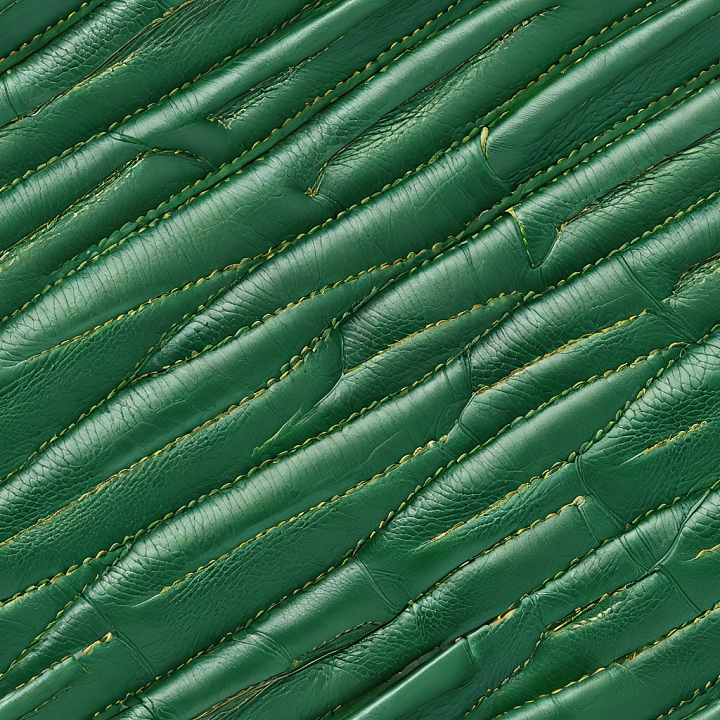 Stitched Green Leather With Padded Panels And Wrinkles seamless PBR texture preview