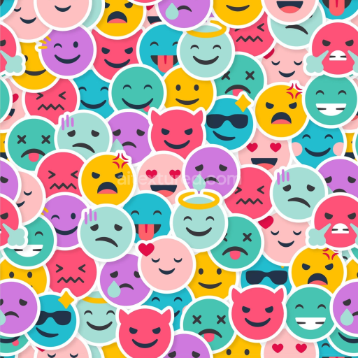 Seamless 3D PBR Texture of Colorful Happy Face Emoji Pattern