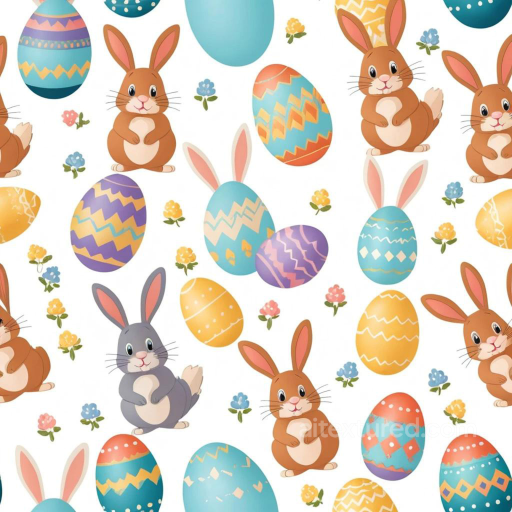 Featuring Colorful Easter Eggs and Bunny Pattern seamless All Easter Digital paper PBR texture