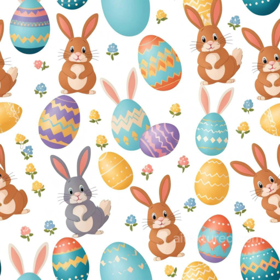 Featuring Colorful Easter Eggs and Bunny Pattern All Easter Digital paper texture preview