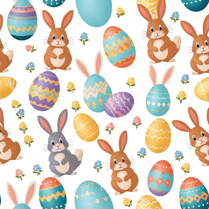 Featuring Colorful Easter Eggs and Bunny Pattern seamless PBR texture preview