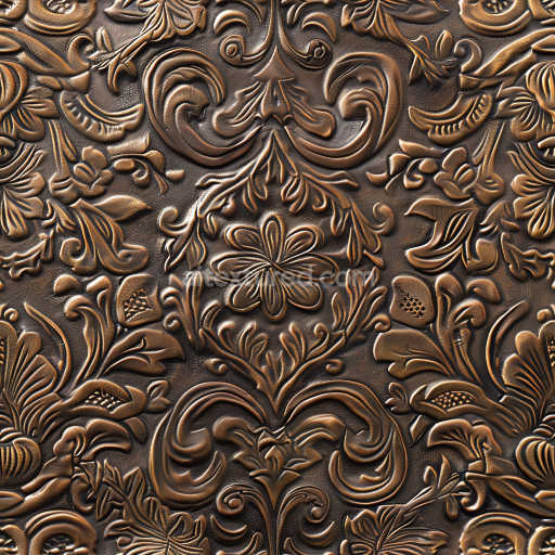 Seamless 3D Antique Embossed Brown Leather PBR Texture with Ornate Floral Patterns