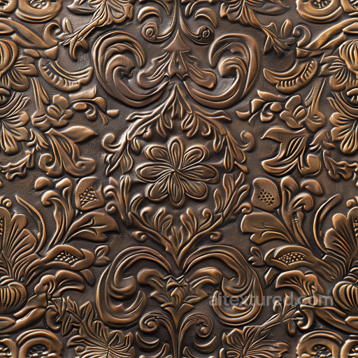 Antique Embossed Brown Leather PBR Texture with Ornate Floral Patterns seamless Leather PBR texture