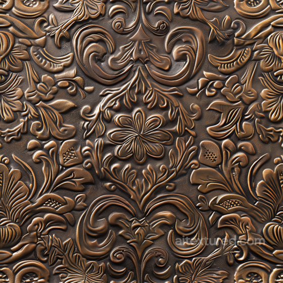 Antique Embossed Brown Leather PBR Texture with Ornate Floral Patterns Leather texture preview