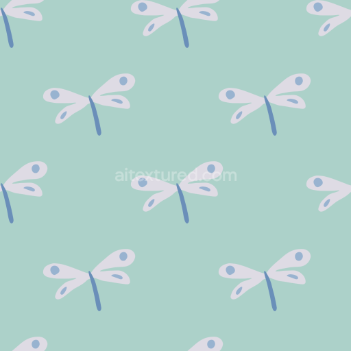Seamless 3D PBR Texture Featuring Soft Blue Dragonfly Pattern on Mint Background