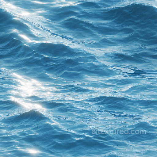 Seamless Realistic 3D Ocean Water PBR Texture with Gentle Waves and Sun Glare seamless Water PBR texture