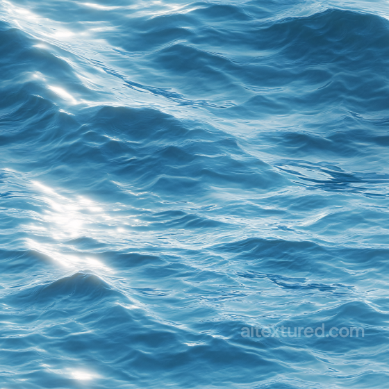 Seamless Realistic 3D Ocean Water PBR Texture with Gentle Waves and Sun Glare Water texture preview