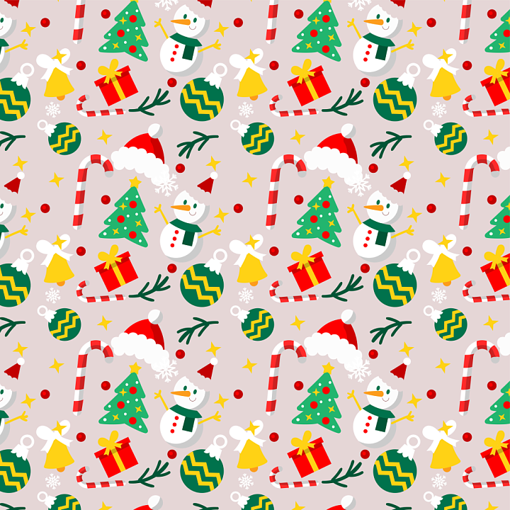 Christmas Digital Paper with Festive Icons seamless PBR texture preview