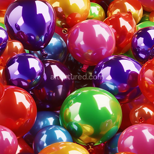 Seamless 3D Inflated PBR Texture Featuring Glossy Multicolored Balloon Clusters