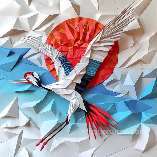 Animal - Seamless 3D PBR Texture of Origami Crane Bird with Red, White, and Blue Geometric Pattern texture preview