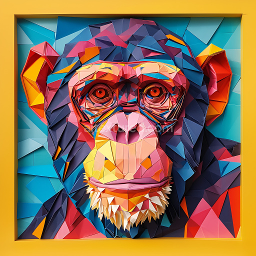 Seamless 3D PBR Texture Featuring Stylized Bonobo Origami Pattern