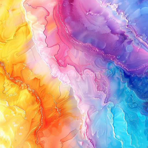 Seamless 3D Alcohol Ink PBR Texture Featuring Vibrant Multicolor Fluid Swirls