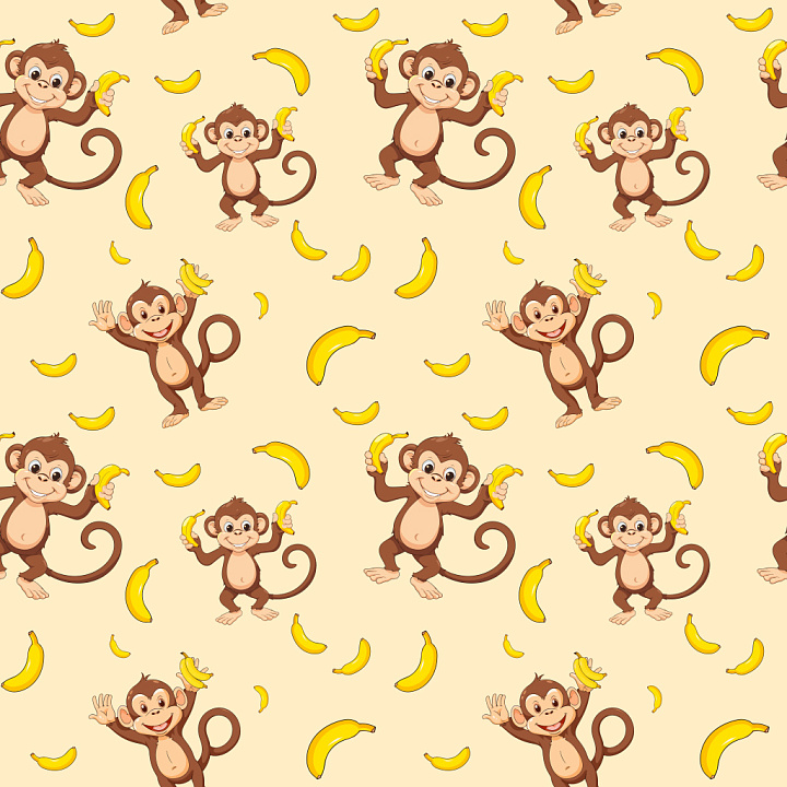 Pattern with Playful Cartoon Monkeys and Bananas seamless PBR texture preview