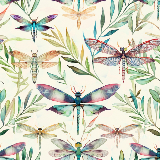 Featuring Colorful Watercolor Dragonflies and Leaves Dragonfly texture preview